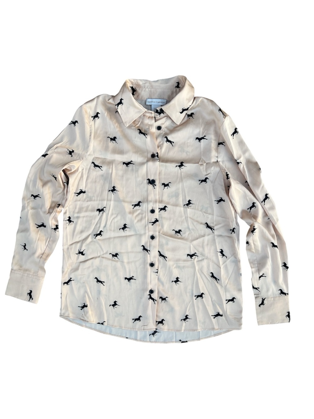 cupcakes & cashmere Peach Button-Up Blouse with Black Horse Print Size XS